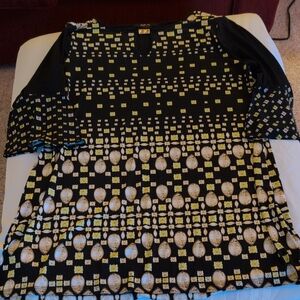 Zara Black and Yellow Patterned Blouse